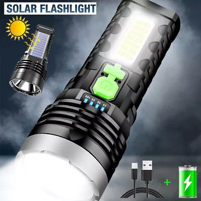 99000LM Led Flashlight USB/Solar Charging Torch With Side Light Built-in Battery • $9.45