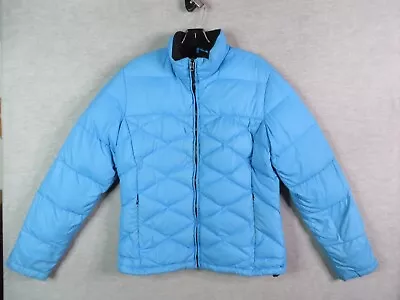 Eddie Bauer Womens Coat Medium M Blue Full Zip Quilted Puffer Goose Down Outdoor • $34.99