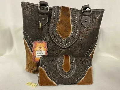 Trinity Ranch  Large Tote W/Leather Accents -Brown With Wallet • $95