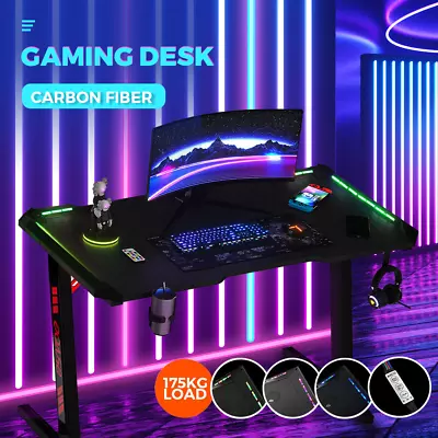 $159 • Buy 120cm Large Gaming Desk LED RGB Computer Z Model Racer Carbon Fiber Table