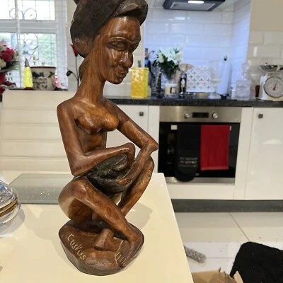 £8.50 • Buy Wooden Carved Cuskus Women 16 Inches Tall Great Condition Late Mums
