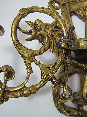 $295 • Buy Antique Dragons Serpents Flames Candelabra Brass Ornate Dual Candlestick