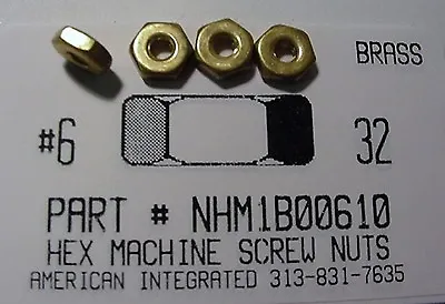 #6-32 Hex Machine Screw Nuts Solid Brass (50) • $11.75