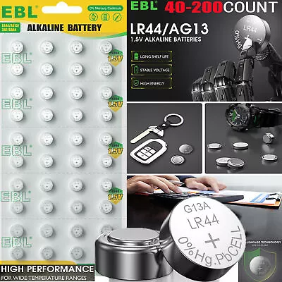 40-200X AG13 LR44 Batteries SR44 L1154 357 A76 Button Coin Cell Alkaline Battery • £9.49