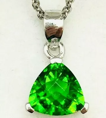 P71010 Mt St Helens Green Helenite Trillion Shape Sterling Silver Pendant • $30