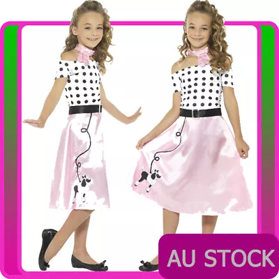 $32.99 • Buy Girls 50s Poodle Girl Costume Kids Rock N Roll Retro 1950s Book Week Fancy Dress