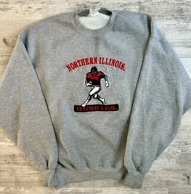 Vintage Northern Illinois NIU Huskies Crewneck Sweatshirt Size XL Jerzees Grey • $19.99