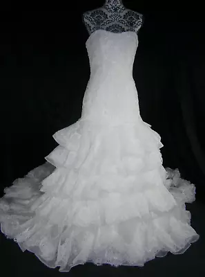 Lea Ann Designs Wedding Dress 8 Lace Ballgown Mermaid Layered Ruffles Strapless • $350