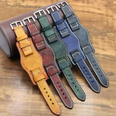 2024 NEW Leather Cuff Watch Band Strap With Mat Wrist Protection 20mm 22mm 24mm • $29.84