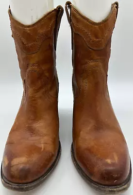 Frye Womens Pull On Heeled Western Bootie Size 7.5 Brown Leather Round Toe • $46.74