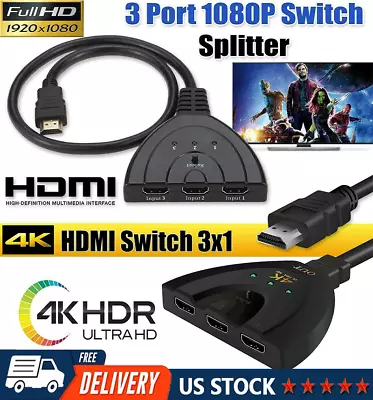 2FT 4K HDMI 2.0 Cable Auto Switch Switcher Splitter  Adapter 3 In-1 Out Device • $6.68