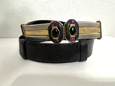 Vintage JUDITH LEIBER Art Deco Jeweled Exotic Lizard Skin Belt • $48