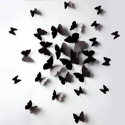 $5.95 • Buy BLACK 3D DIY Wall Sticker Butterfly Home Room Decor Decorations 12 Pcs Set