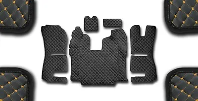 Black Eco Leather Floor Mats For Rhd Scania R 2013-16 Recaro Susp. Seat Yellow S • $196.72