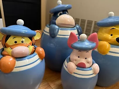 Disney's Winnie The Pooh Blue Peek-A-Boo Canister Set Tigger Cookie Jar Eeyore • $120