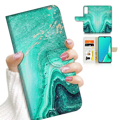 ( For Optus X Sight 2 ) Wallet Flip Case Cover AJ23772 Green Marble Crystal • $12.99