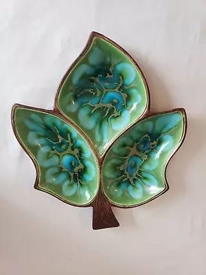 Vintage Treasure Craft Hawaii 3 Section Divided Leaf Dish Green Blue Mid Century • $24.99