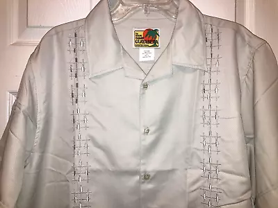 NEW Haband Mens Taupe 2 Pocket Embroidered Guayabera Cigar Wedding Shirt Size XL • $19.78