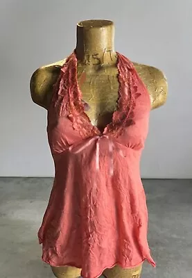 Vintage Wet Seal Womens XS Pink Halter Top Plunger Neck Tie Back Barbiecore Y2K • $28