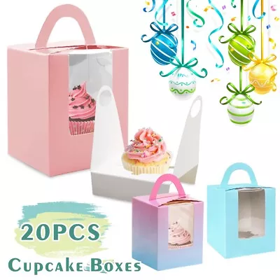 20PCS Single Cupcake Boxes Cake Boxes With Display Wedding Party Gift Boxes • £7.99