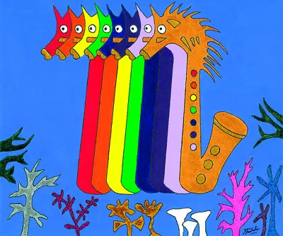 Saxophone Musical Fish Hand Painted Acrylic On Canvas Printed Greeting Cards. • £2.50