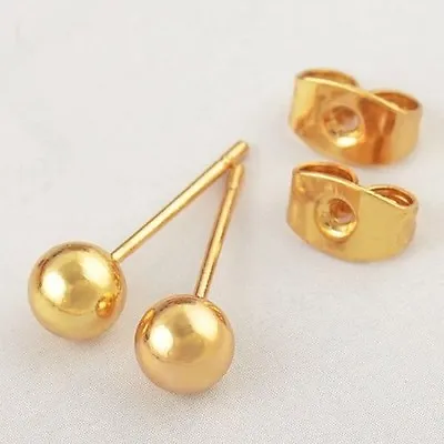 9k 9ct Yellow GOLD Plated Men Girls Sleeper Plain Ball Stud Earrings6mm GiftUK • £7.99