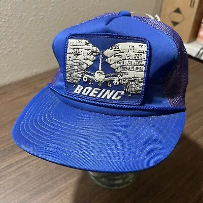 Vintage Pilot Hat Boeing 757 Trucker Snapback Blue Cap 747 B24 Bomber 1980s USA • $50