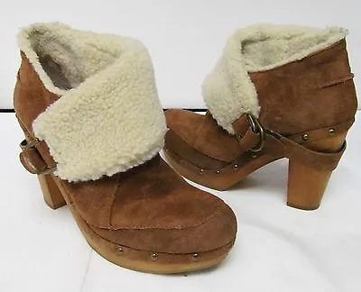 NINE WEST Vintage America Collection Platform Boots Suede Leather Faux Fur 6.5 M • $28.95