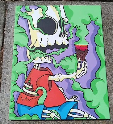 Bart Simpson Trippy Stoner Smoking Canvas Painting 16x20 • $80