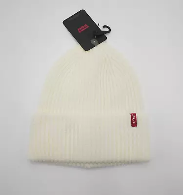 Levi's Red Tab Beanie Men's Beige Knitted Chunky Ribbed Fold Over Hat One Size • £19.99