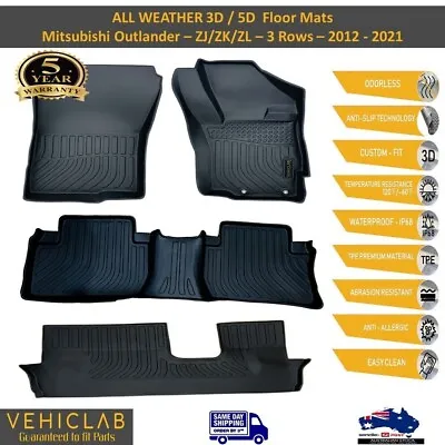 3D /5D TPE All Weather Floor Mats Liner For Mitsu Outlander 2012 - 2021 - 3 ROWS • $170