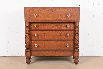 Antique American Empire Burled Mahogany Chest Of Drawers Circa 1820s • $1995