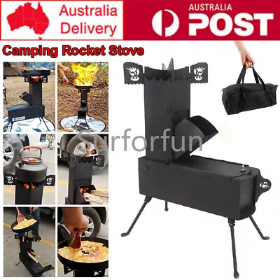 NBE Camping Rocket Stove Portable Carbon Steel Wood Burning Stove Outdoor • $135.99