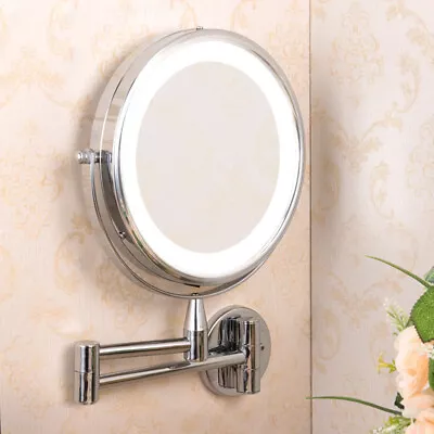 Wall Mounted Extendable Swivel 5X Magnifying LED Makeup Mirror Shaving Bathroom • £17.95