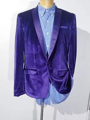 42R ASOS Royal Purple Peak Lapel Velvet Velour Cotton Dinner Blazer Jacket Coat • $179.95