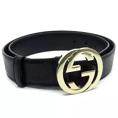 Gucci Shima Interlocking G Buckle Belt Leather 114876 Black 90 36 Men'S • $380.04
