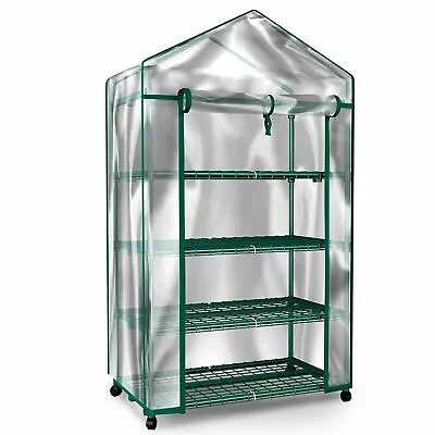 Green House Locking Wheels 4 Shelves W Cover Indoor Outdoor Portable Greenhouse • $43.99