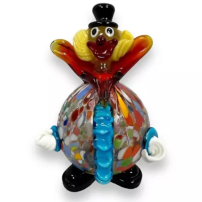 Vintage Murano Fat Belly Clown Figurine Mottled Art Glass Body Round Colorful • $54.99