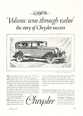 1928 CHRYSLER Vintage Print Ad 75 Royal Sedan  Volume Won Through Value  Prices • $11.95