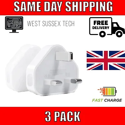 3 Pack UK USB Wall Charger 3 Pin Plug Mains Adapter For Phones Tablets Power • £10.99