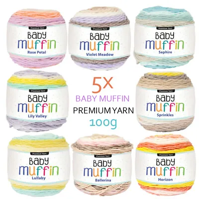 $26.90 • Buy 5x Colorful Baby Yarn Acrylic Muffin Yarn 100g 8 Ply Premium Knitting Crocheting