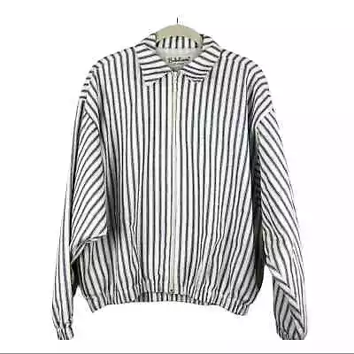 Vintage Oversized Striped Cotton Zip Front Cotton Jacket Size Small • $20