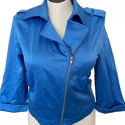 Chaus Moto Jacket Zippered Pockets Bright Blue Pockets Womens Size 8 • $19.80