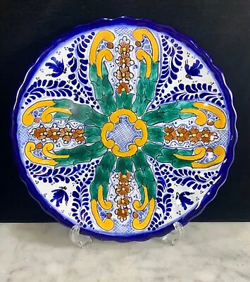 Vintage Mexican Talavera Folk Art Pottery Hand Painted Signed Wall Hanging Plate • $28