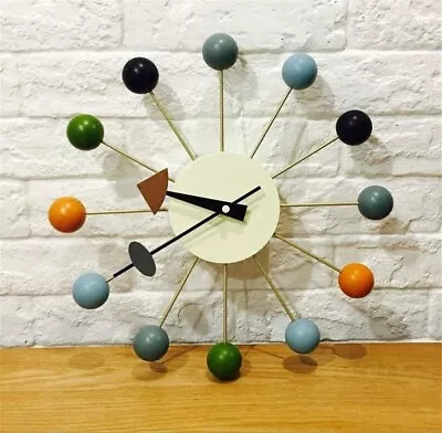 Wood Ball Wall Clock 13 In George Nelson Style Mid Century Modern Living Room • $59.99