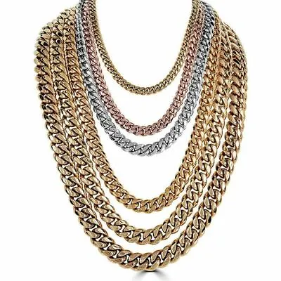 Miami Cuban Link Chain Rose Gold Plated Stainless Steel 8-18mm Yellow/Rose/White • $35.36