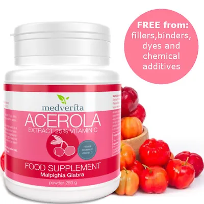 250g Acerola Cherry Powder Extract 25% Natural Vitamin C -NO Fillers And Binders • £14.99