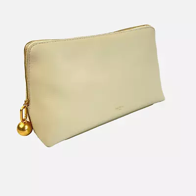 Oroton Leather Cream Coloured Cosmetics Purse With Large Gold Metal Bauble Clasp • $58