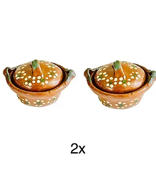 2x Mini Mexican Clay Pot Mini Cazuelitas De Barro Mexicano 2 1/2 X 1 1/4 Inch • $20