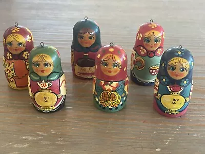 Set Of 6 Vintage Russian Nesting Wooden Dolls Ornaments Matryoshka 2 In • $5